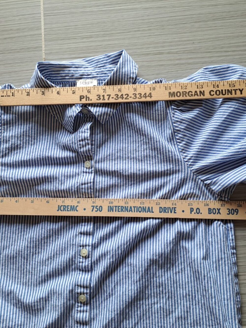 J.Crew Womens Blue White Striped Puff-Sleeve Button-Down Peplum Shirt Dress 8 - Picture 3 of 9